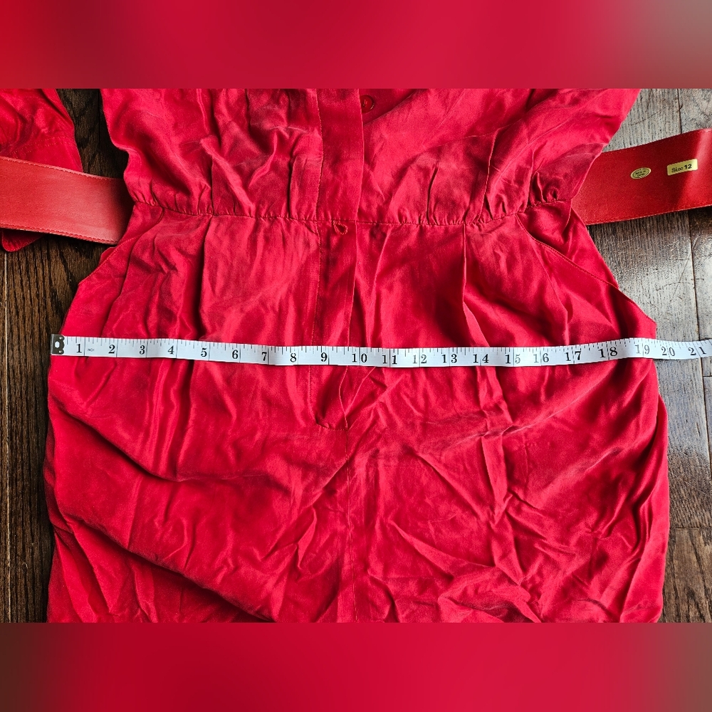 Vintage 80s 90s Ann Taylor Red 100% Silk Midi Dress Sz 10, Long Sleeve, Belted - Picture 11 of 13